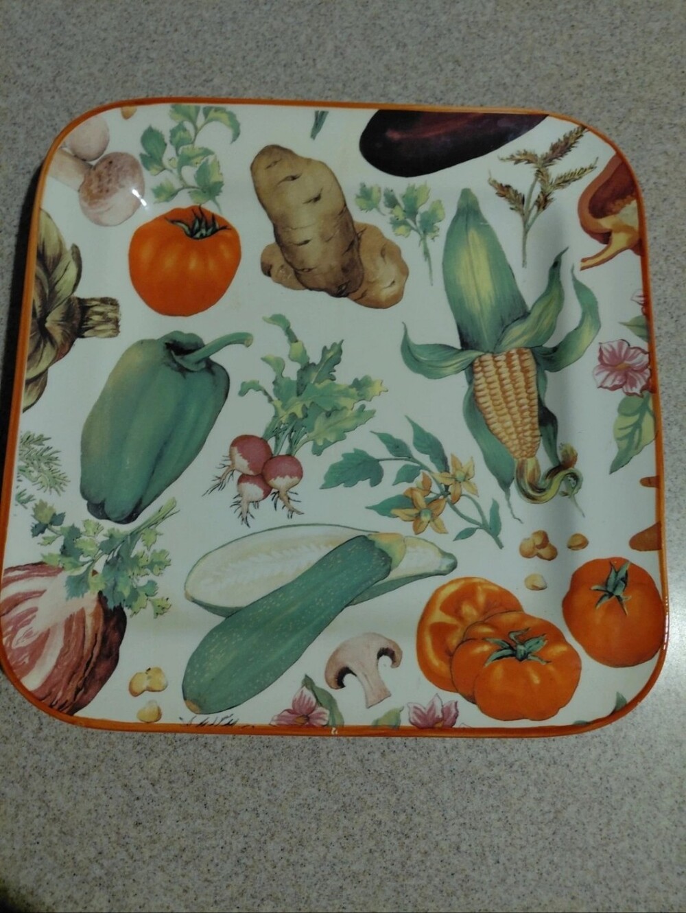 Decorative Vegetable Print Serving Tray - Orange Edge